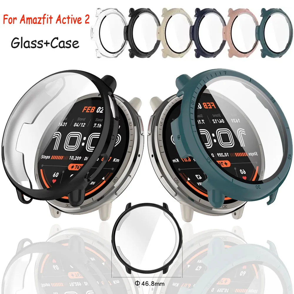 Cubierta protectora de pantalla de cobertura completa de vidrio templado para Amazfit Active 2 SmartWatch Active2, accesorios de cubierta protectora de parachoques