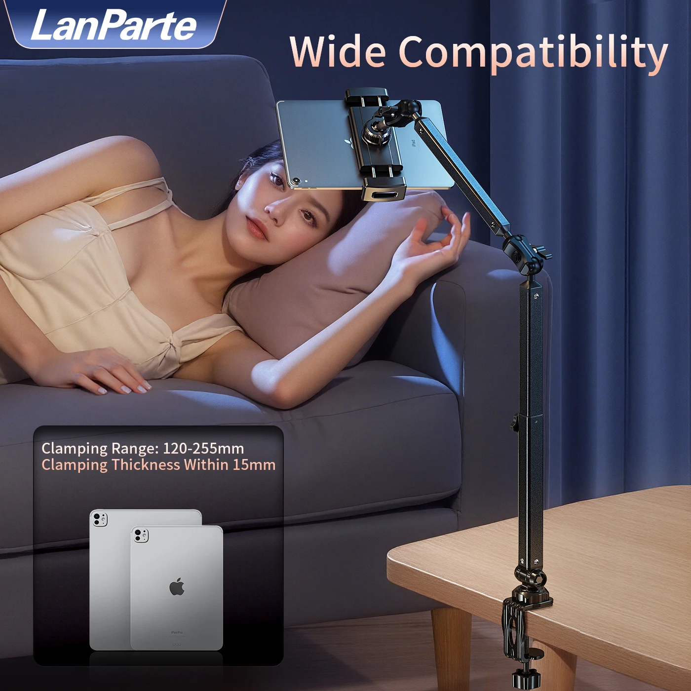 Lanparte Tablet Stand for Desk,iPad Holder Clamp Mount,360° Adjustable Arm Mount for iPad Pro/Air/,Galaxy Tabs,4.7