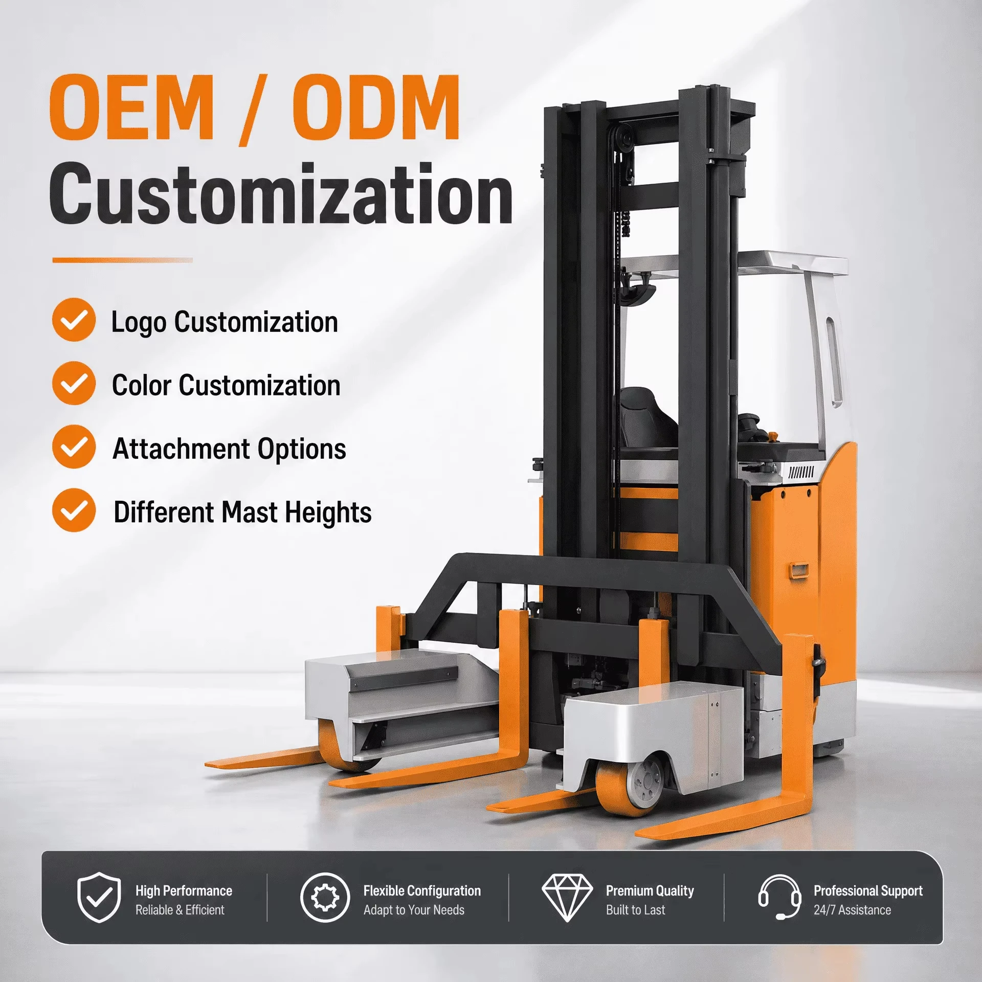 Seat Down Type Multi Directional Forklift Loading Capacity 2.5Tonne 3 Ton Electric Reach Truck Reach Stacker