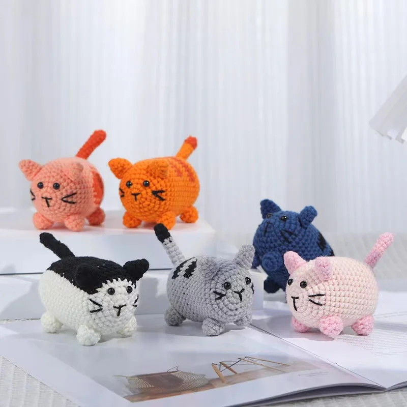 C6 Crochet Cute Cat Kit for Beginners With Video Tutorial Cotton Knitting Yarn Thread Needles Hooks Knit Tool Set DIY Craft