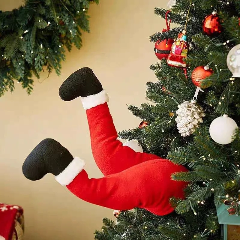 クリスマスツリー用のぬいぐるみ脚飾り。クリスマスツリーやホームパーティーの装飾に最適な、面白いサンタクロース風のデザイン。
