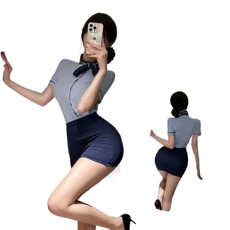 New Women Sexy Secretary Uniform Cosplay Costume White Shirt Mini Skirt OL Outfit Teacher Roleplay Underwear Lingerie Mini Dress