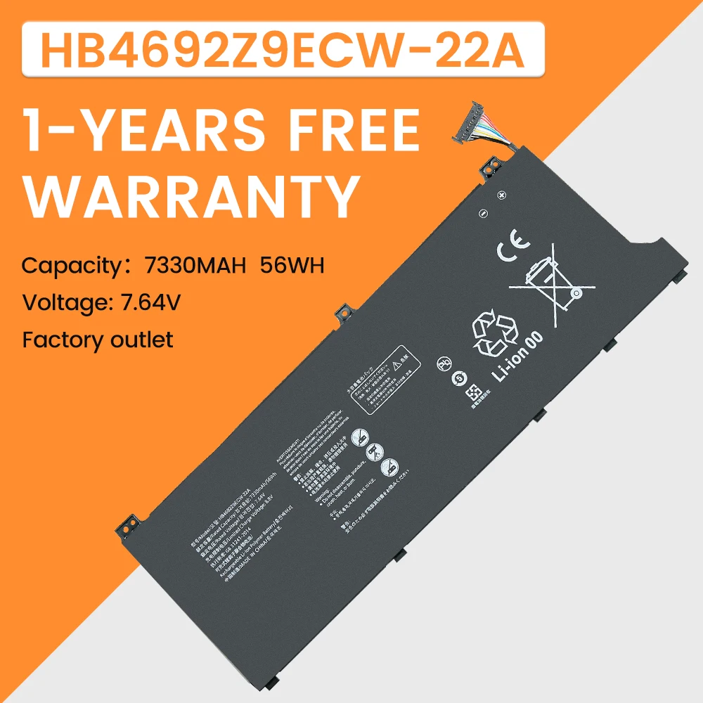 

HB4692Z9ECW-22A Laptop battery For D14 NblL-WDQ9HN Nbl-WAQ9H NbIL-WFP9 NbDE-WFH9 7.64V 7330mAh/56WH