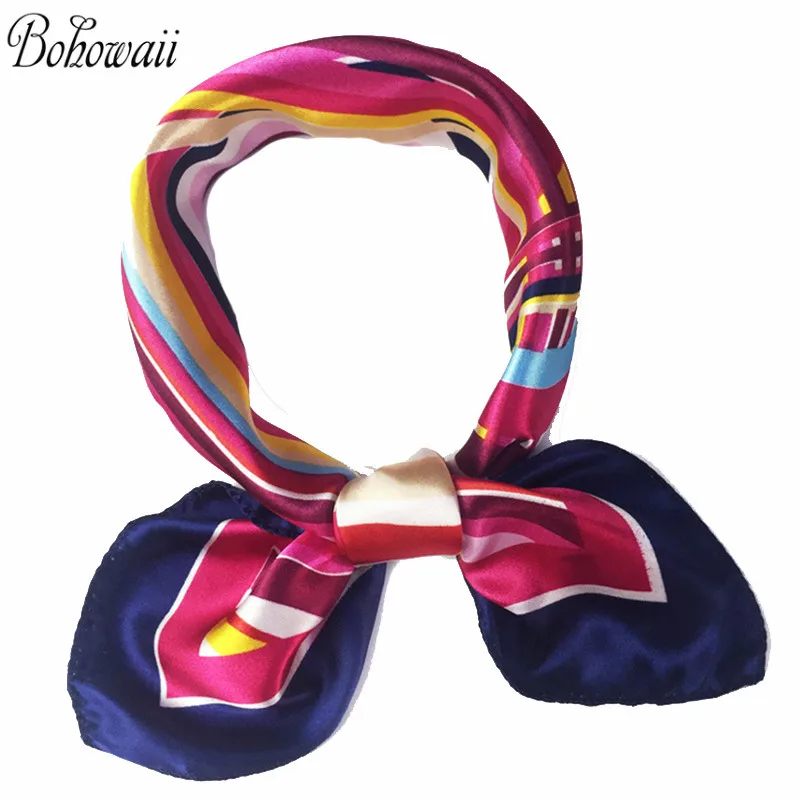 

BOHOWAII Muslim Hijab Headband Silk Feeling Scarf Medium Square Satin Head Scarf for Women 50X50CM Bandana