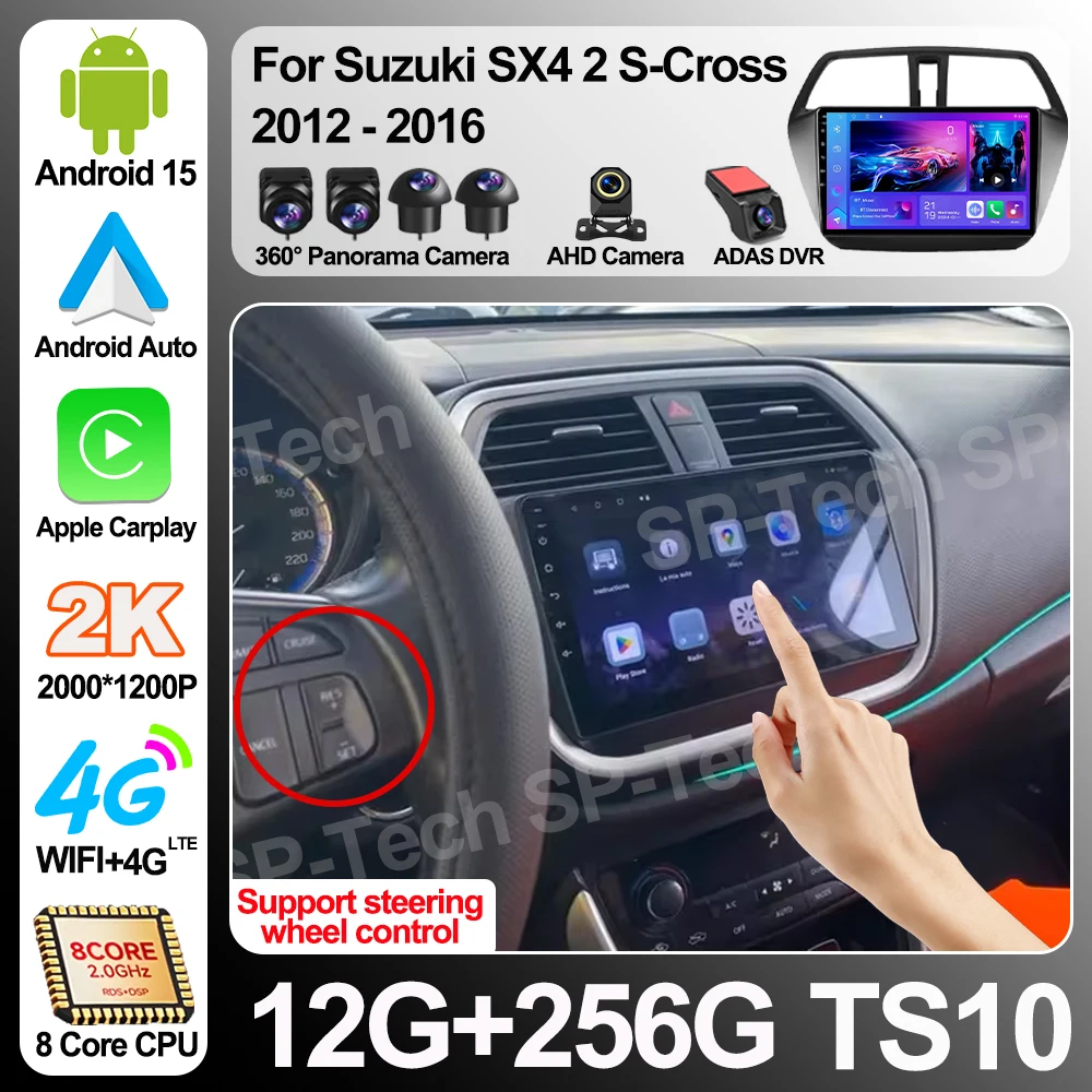 Rádio Automotivo Android 16 Multimídia Reprodutor de Vídeo para Suzuki Sx4 2 S-cross 2012 - 2016 Estéreo GPS Navegação Unidade Central Carplay