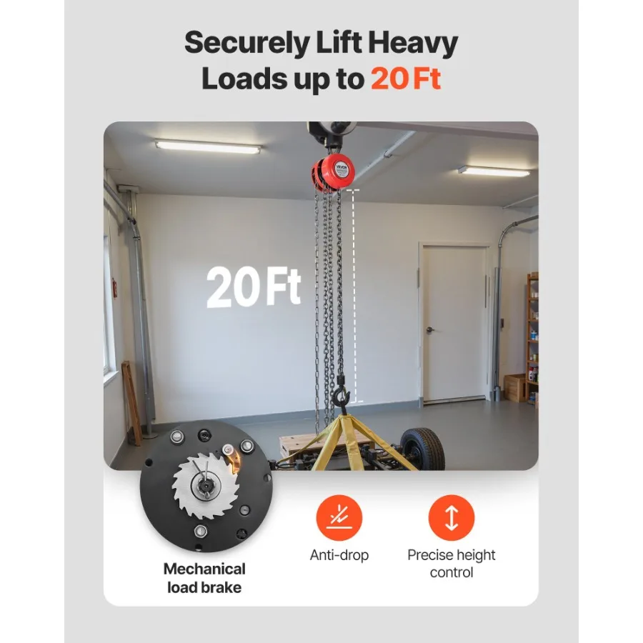 رافعة سلسلة يدوية سعة 1 طن 2200 رطل كتلة سلسلة يدوية مع ترقية سلسلة مجلفنة G70 ارتفاع رفع 20 قدم شديد التحمل