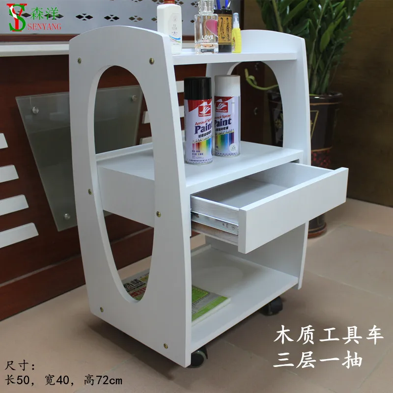 wood beauty trolley, Solid storage trolley, European-style tool cart, beauty trolley, three-tier trolley with drawers