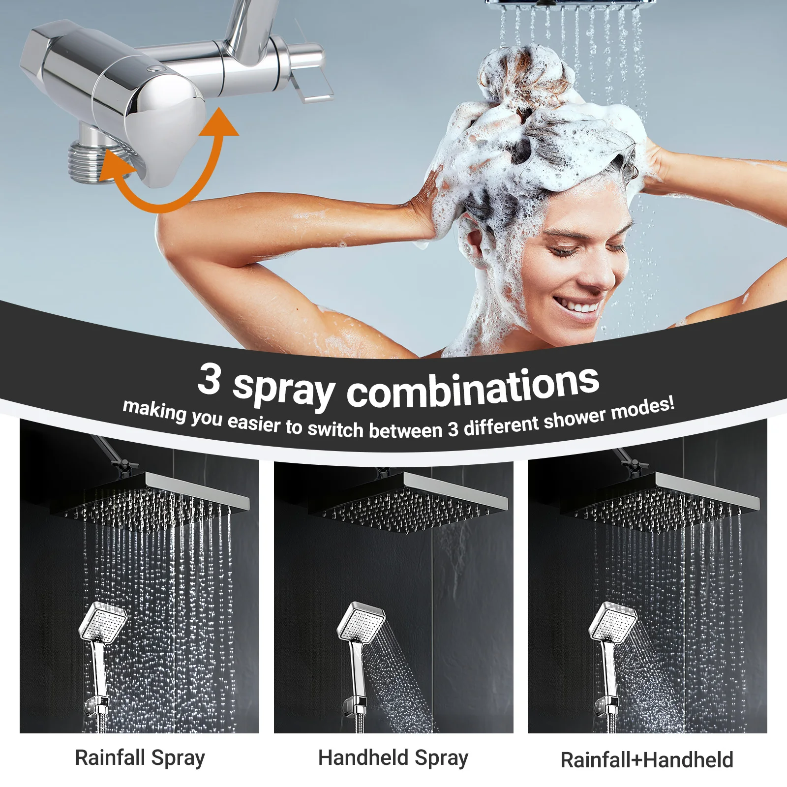 Bourdillat Shower Extension Arm 11Inch with 3-Way Diverter Valve G1/2 Universal Thread