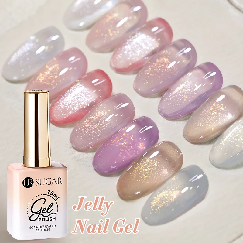 UR SUGAR 15 ml Gel-Nagellack, Gelee, rosa Glitzer, semi-permanente Nagelkunst, Maniküre, Soak Off LED, UV-Gel-Nagellacke
