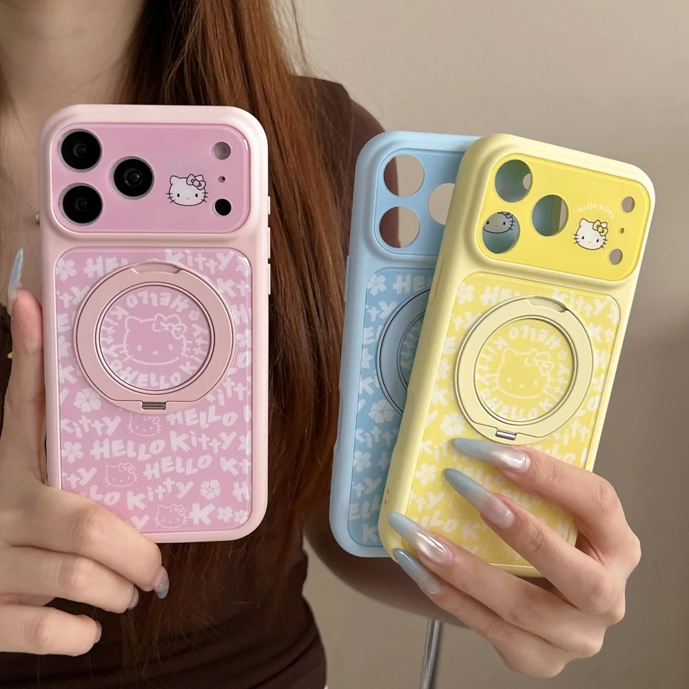 

Luxury Pink Blue Yellow Letter KT Magnetic Bracket Hot Sale Phone Case For iPhone 17 15 16 Pro Max Shockproof Protective Cover