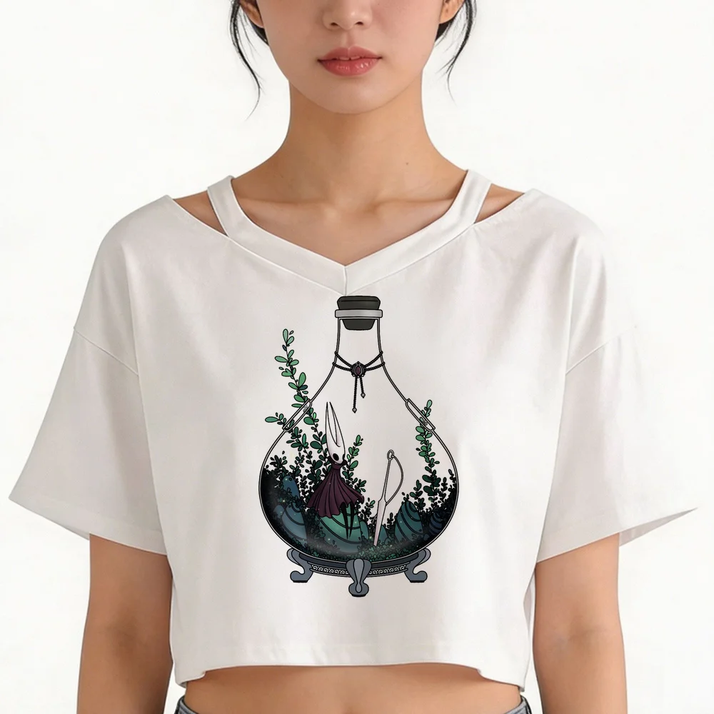 Hollow Knight cropped top female y2k japan manga gyaru 2000s top tees grunge scene  y2k meme korean fashion