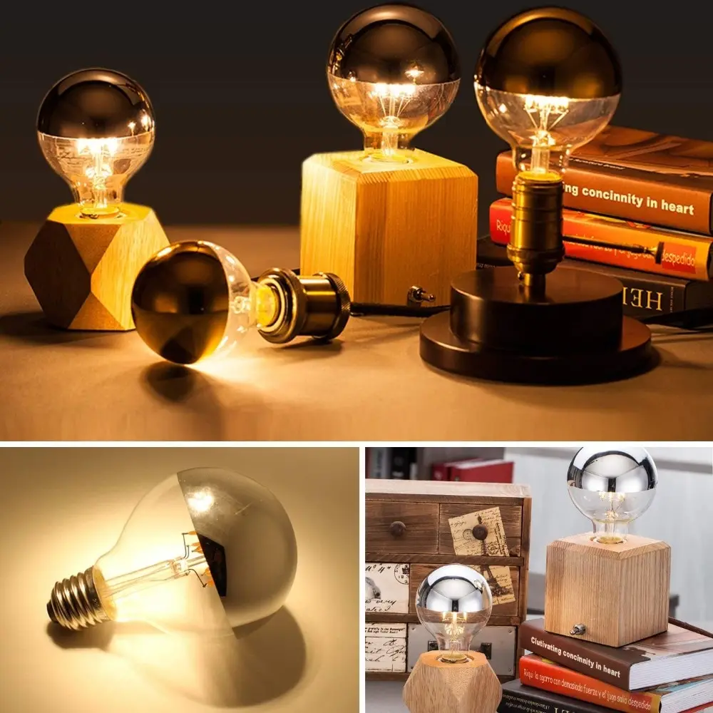 Ampoule LED Vintage à Pointe Argentée, Demi Chrome, Lampe Décorative, 40W, Filament Égal, Miroir, E14, E12, Edison, G45, 4W