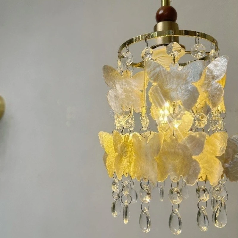 American Retro LED Pendant Lights Shell Butterfly Shape Ceiling Hanging Lamps Bedroom Bedside Study Atmosphere Adorn Chandeliers