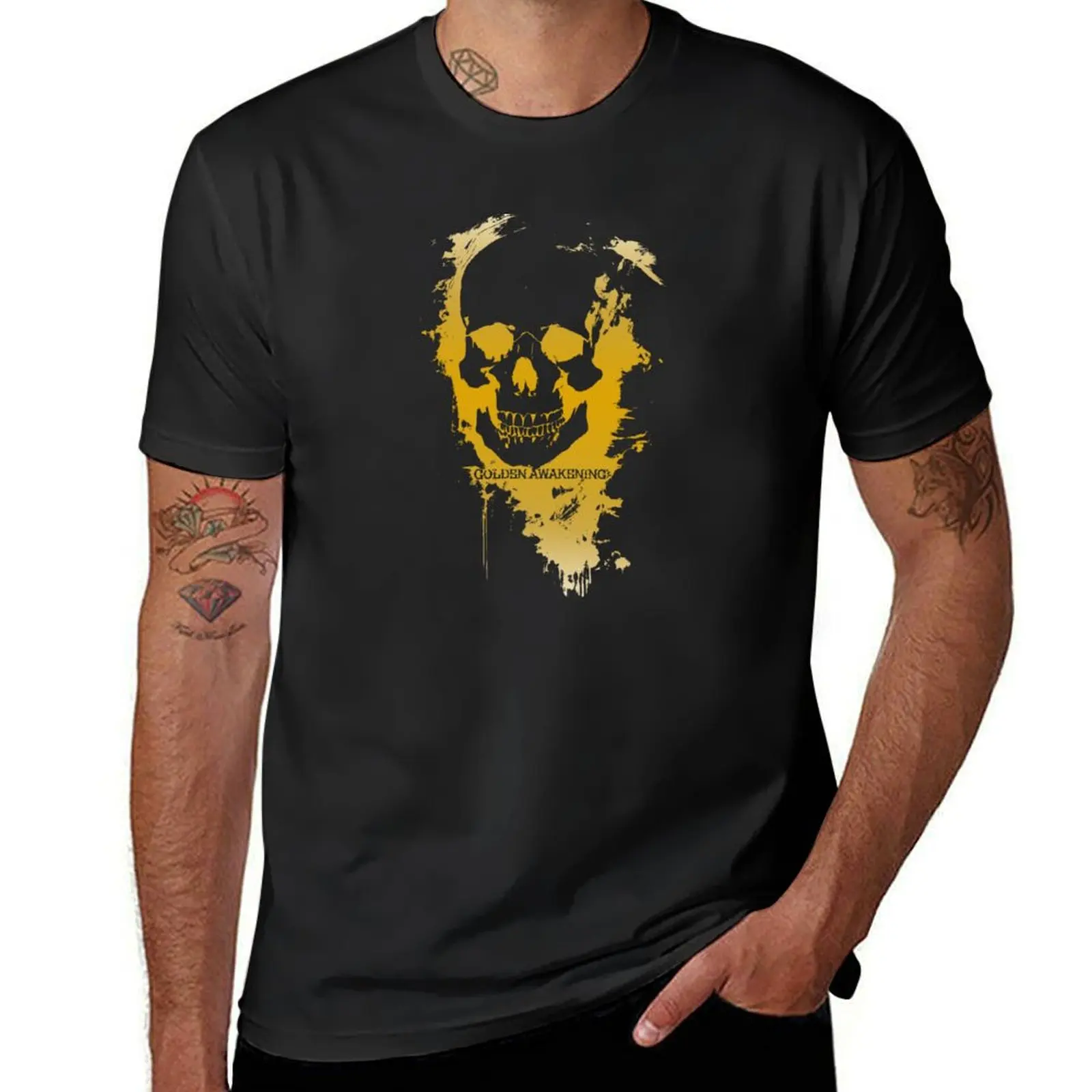 GOLDEN AWAKENING, Golden skull T-Shirt tees summer top mens plain t shirts