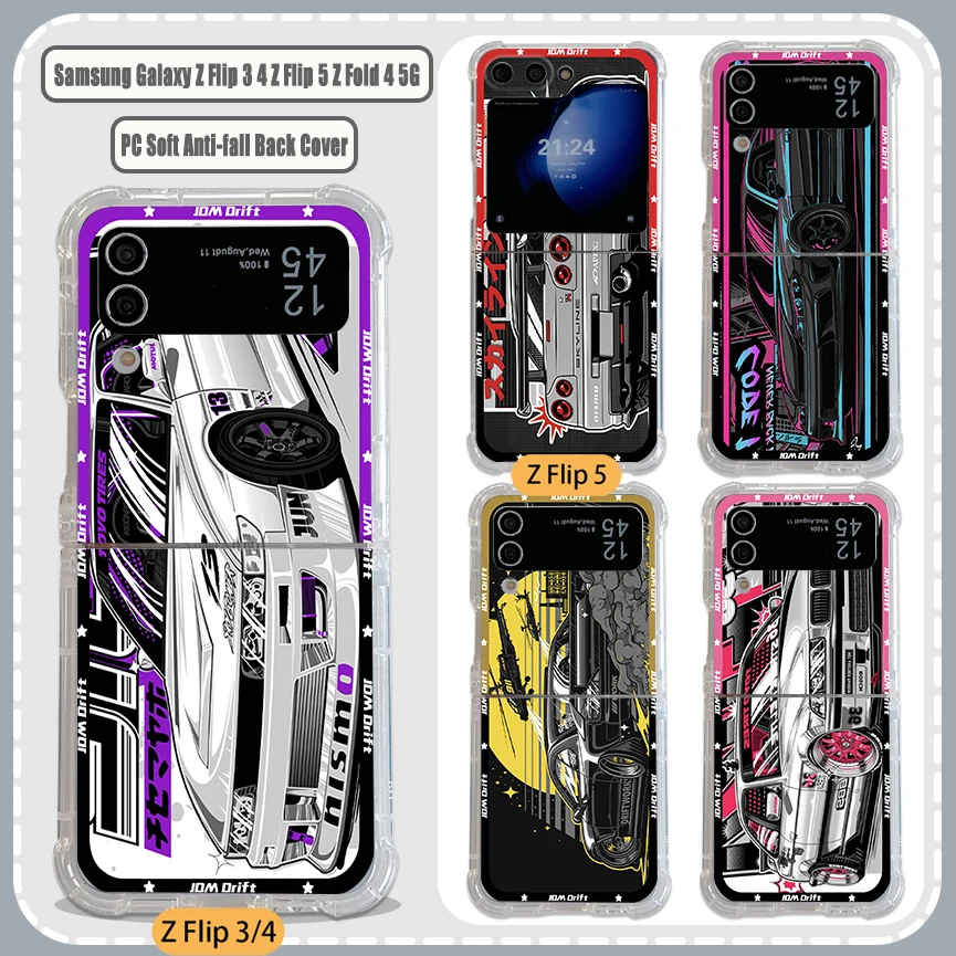 Tokyo design JDM Drift Sports Car Phone Case for Samsung Galaxy Z Flip 3 4 Z Flip 5 6 Z Fold 4 5G PC Soft Anti-fall Back Cover