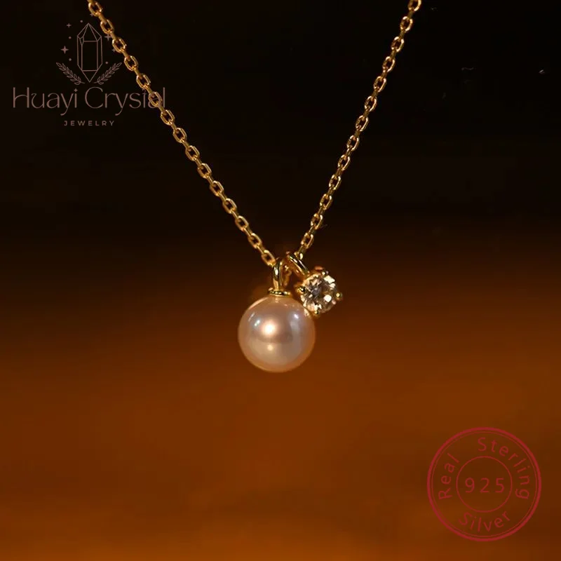 

French design S925 sterling silver necklace Pearl with small zircon high-grade light luxury exquisite niche clavicle chain