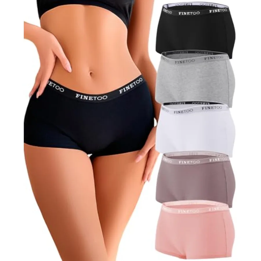 

FINETOO Boyshort Underwear for Women Cotton Boxer Briefs Full Coverage Ladies BoyShorts Panties 5 Pack