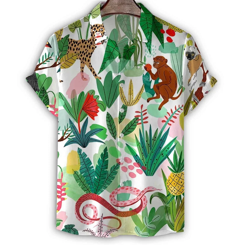 Mode Hawaiiaans Bloemenshirt Heren Zomer Losse Korte Mouwen Tops 3d Print Strandvakantie T Shirts Revers Blouse Dameskleding