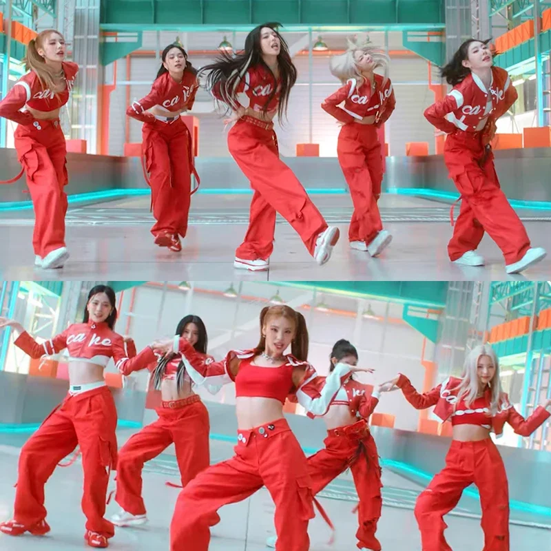 New Female Singer Kpop Dancer Outfit Women Group Jazz Dance Costume Red Hip Hop Suit Adults Stage Performance Wear DWY9331