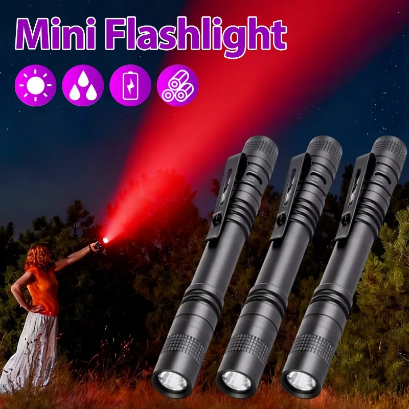 5/1Pcs Portable Red Light Flashlight Battery Not Included Bright Red Light for Home Camping Fishing Emergency Signaling Lamps