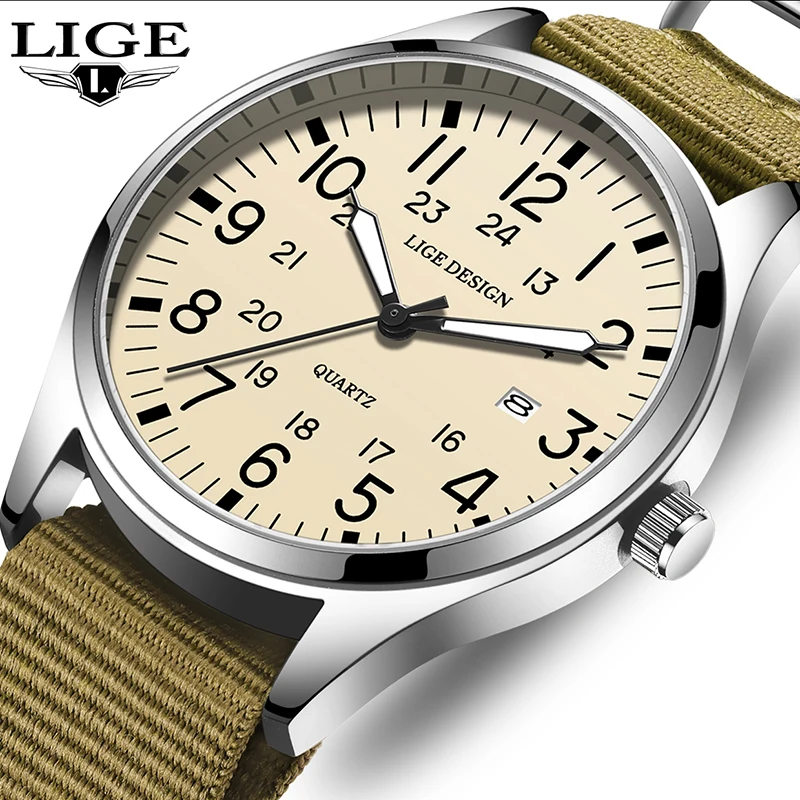 LIGE Роскошные военные спортивные кварцевые наручные часы с датой, мужские модные мужские часы со светящимися стрелками, повседневные нейлоновые часы Reloj Hombre