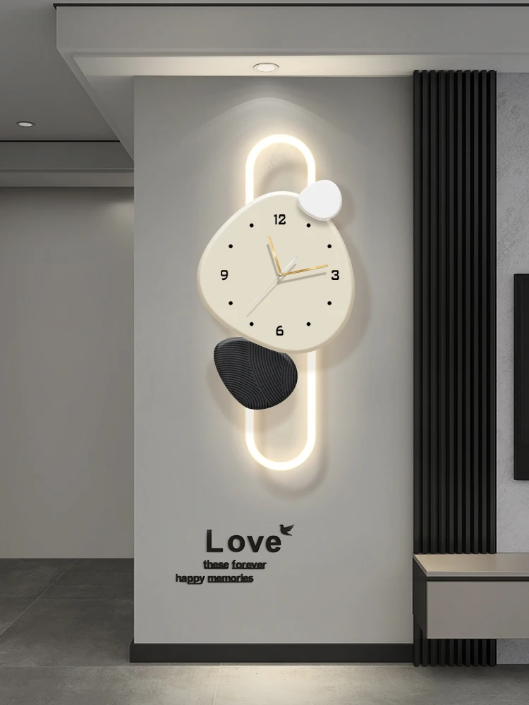 Living room decoration painting with clock background wall grille creative clock wall lamp light luxury restaurant luminous pain