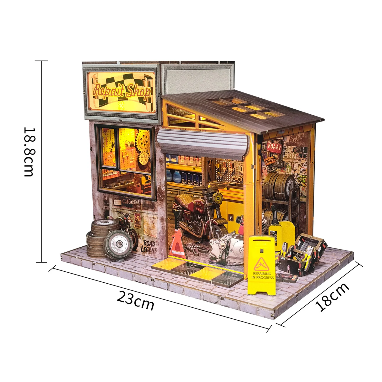 Kits de construção em miniatura de madeira, faça você mesmo, loja de reparos de motocicletas, casas de bonecas com móveis, casas de bonecas para amigos, presentes