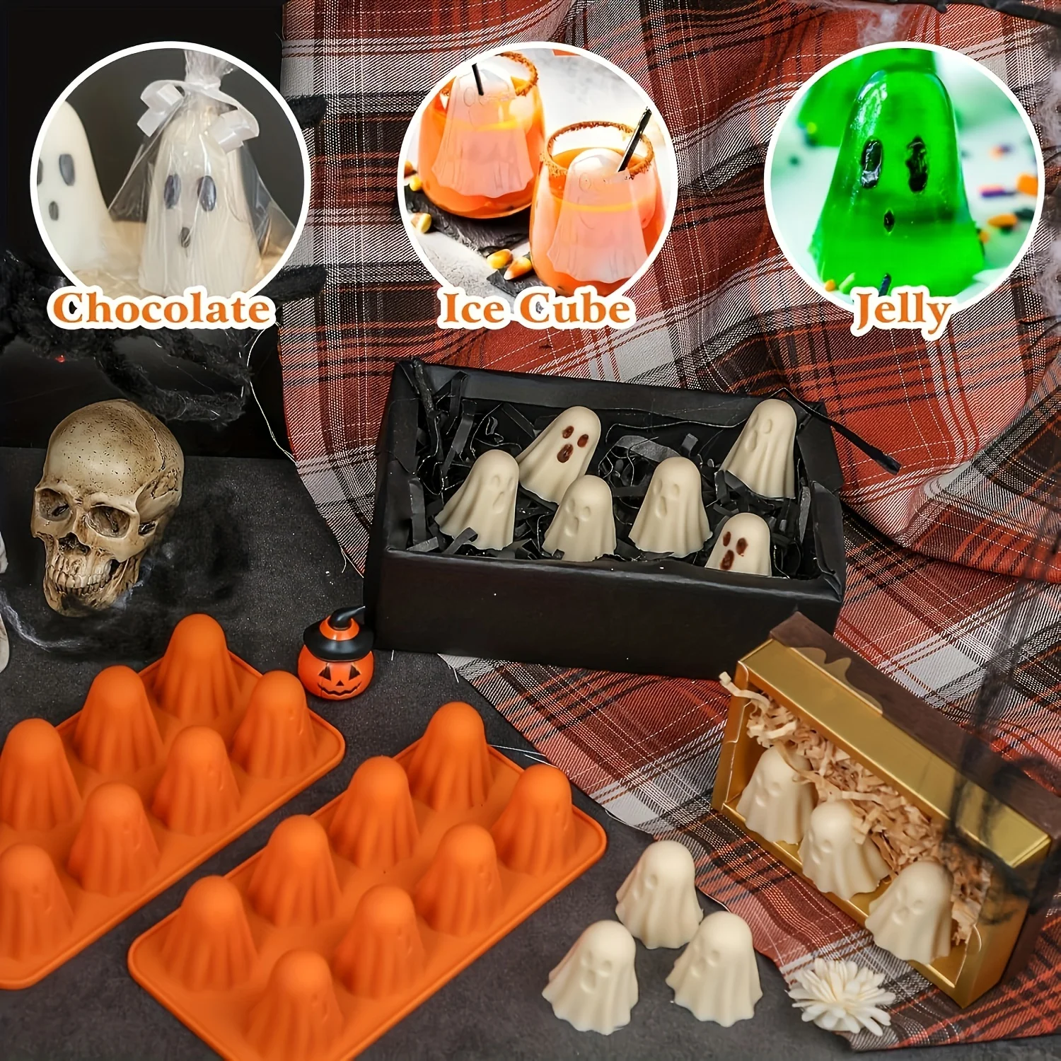 Molde de silicona de 2 uds/1 pieza, molde para cubitos de hielo, molde para dulces de Chocolate, molde de silicona para Halloween para gelatina, Chocolate, dulces, crayones, resina