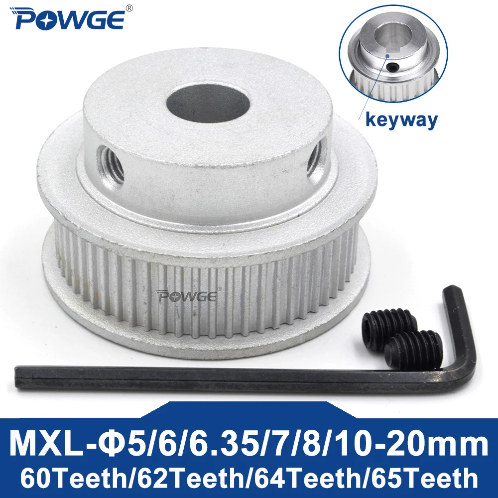 POWGE Trapezoidal 65 64 62 60 teeth MXL Timing Pulley Bore 5-15mm for belt width 6/10/15mm 60T 62T 64T 65T 60Teeth 65teeth