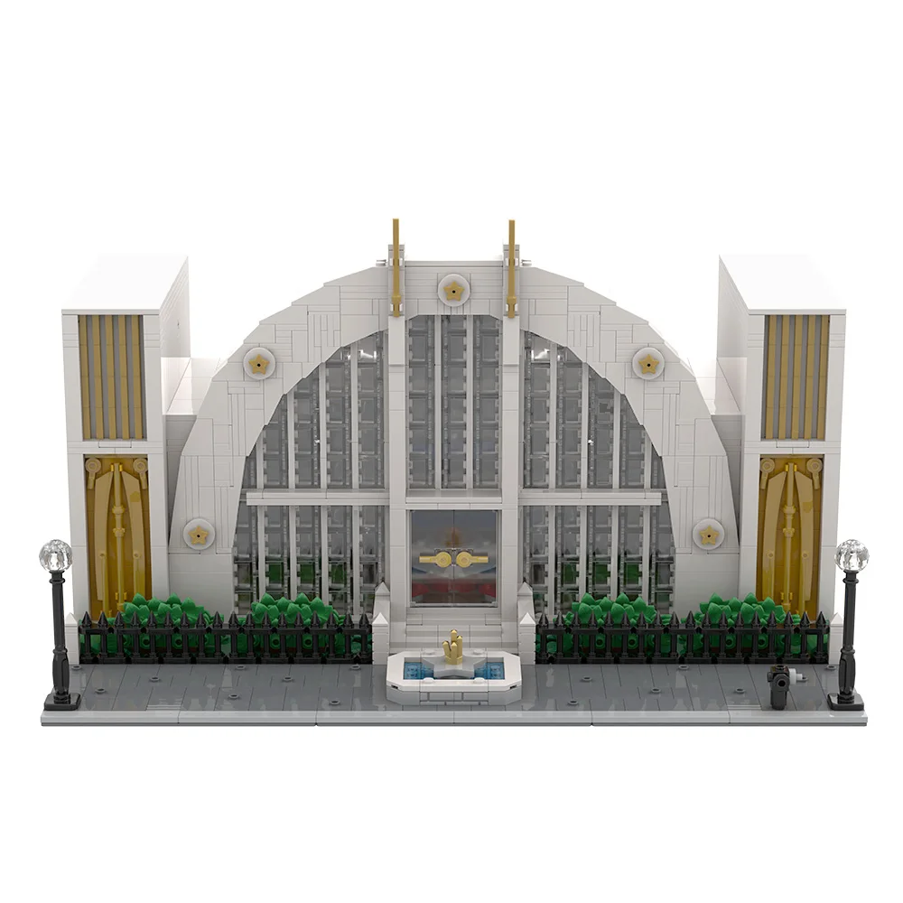 MOC-223163 bloques de construcción del salón de la justicia modelo superhéroe salón de la justicia arquitectura vista a la calle ladrillos montaje juguetes regalos