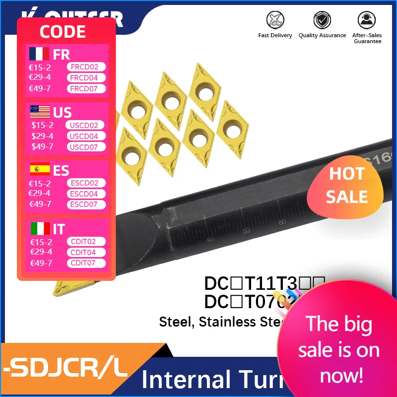 

S12M-SDJCR07 S16Q-SDJCR11 S20R-SDJCR11 internal turning Tool,boring bar,SDJCR/L CNC Cutting Tool Holder for DCMT07/09 Insert