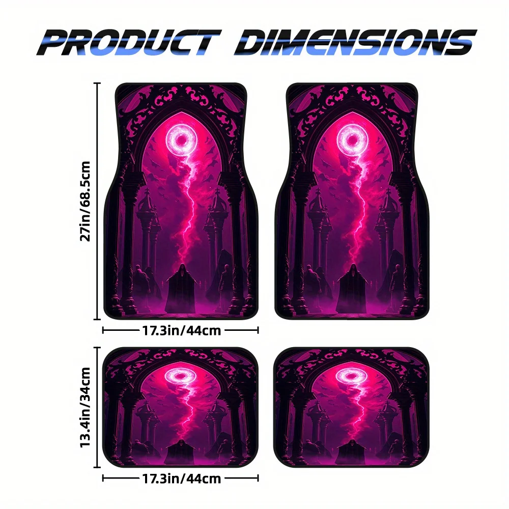 4pcs Car Mats Featuring Convenient Cleaning Surfaces And Gothic Dark Red Window Fantasy Motif, Compatible With Hatchbacks Or Sed
