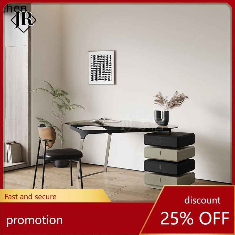 

HT Italian minimalist curved glass surface desk, advanced induction computer desk, minimalist home desk
