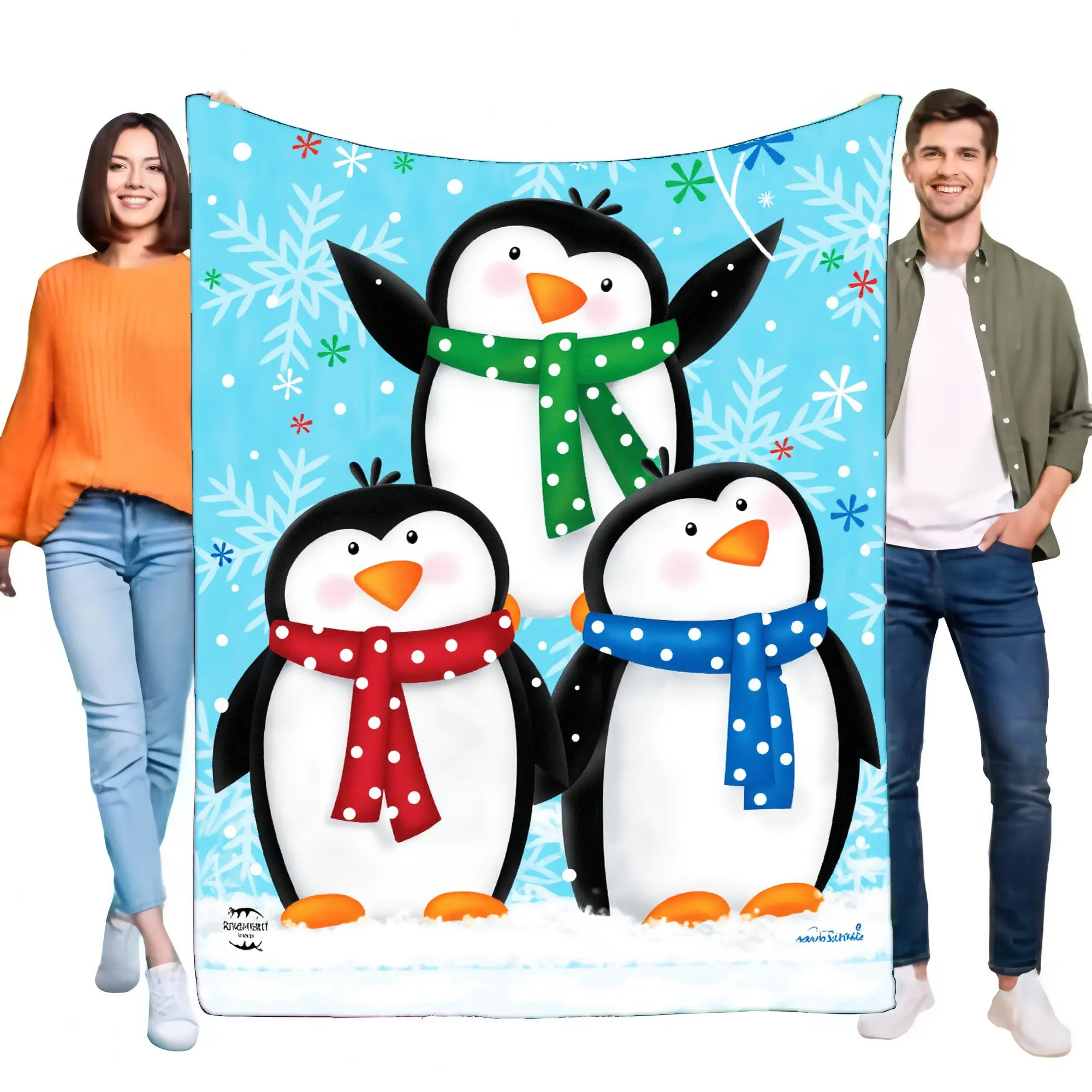 

Cute Penguin Blanket with Snowflakes and Colorful Accents, Warm Soft Plush Throw for Winter, Perfect for Cozy Nights, Great Gift