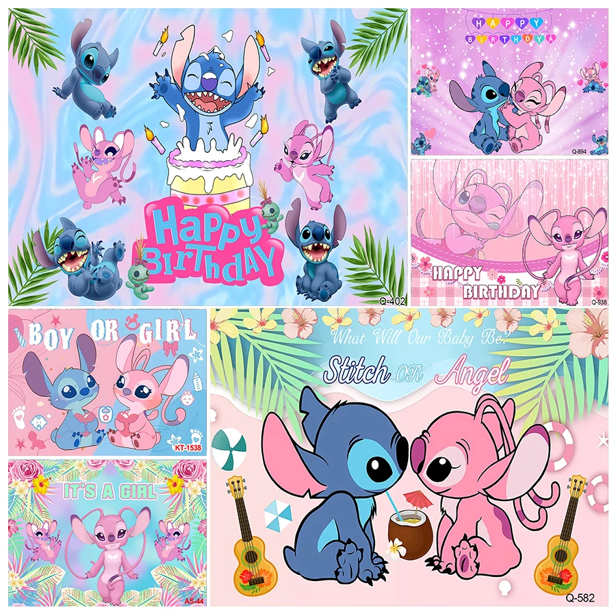 

Lilo & Stitch Backdrop Kids Birthday Party Photo Decoration Photography Ocean Flower Background Baby Shower Prop Banner