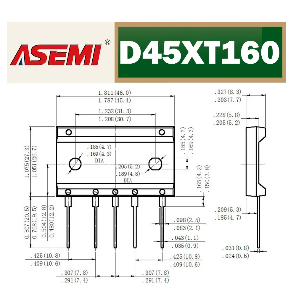 D45XT160 45A 3 Phase Bridge Rectifier 1600V 5 pins DXT-5 ASEMI