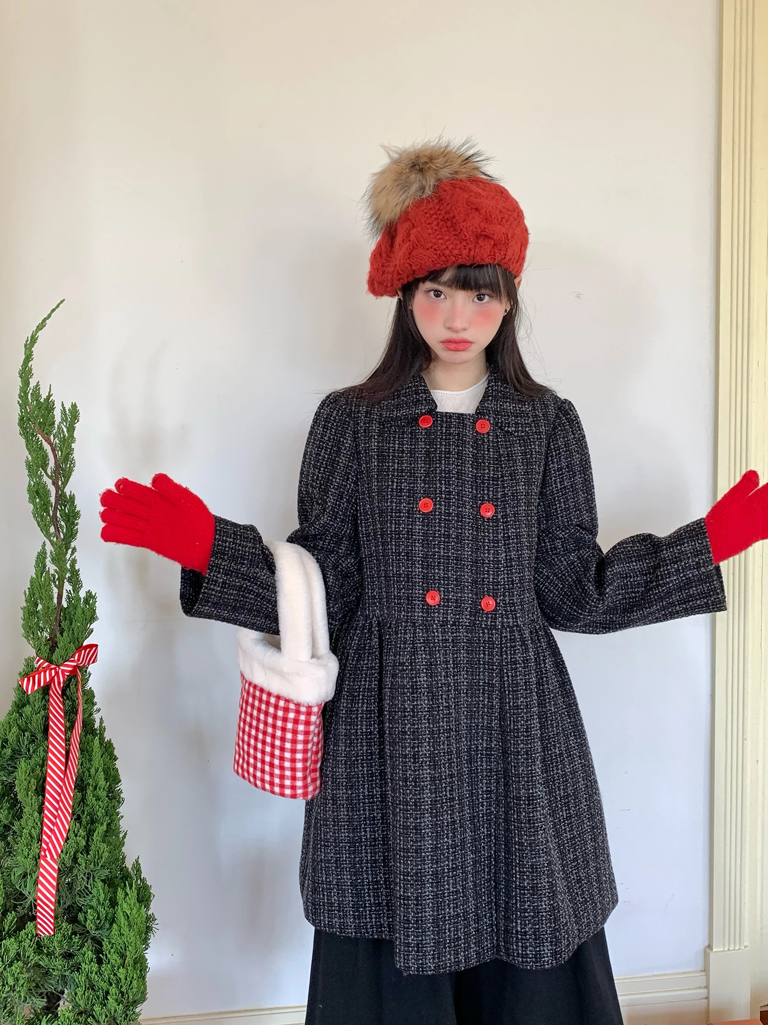 

Женское зимнее винтажное шерстяное пальто Hey an Nai Nai с двойными пуговицами, хлопковая подкладка, верхняя одежда в стиле Sweet College