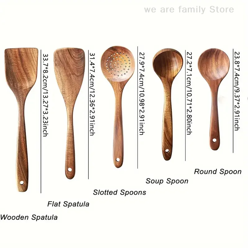 5 pçs colheres de cozinha de madeira de teca suave utensílios de cozinha de madeira antiaderente utensílios de cozinha de madeira-conjunto de colheres de madeira
