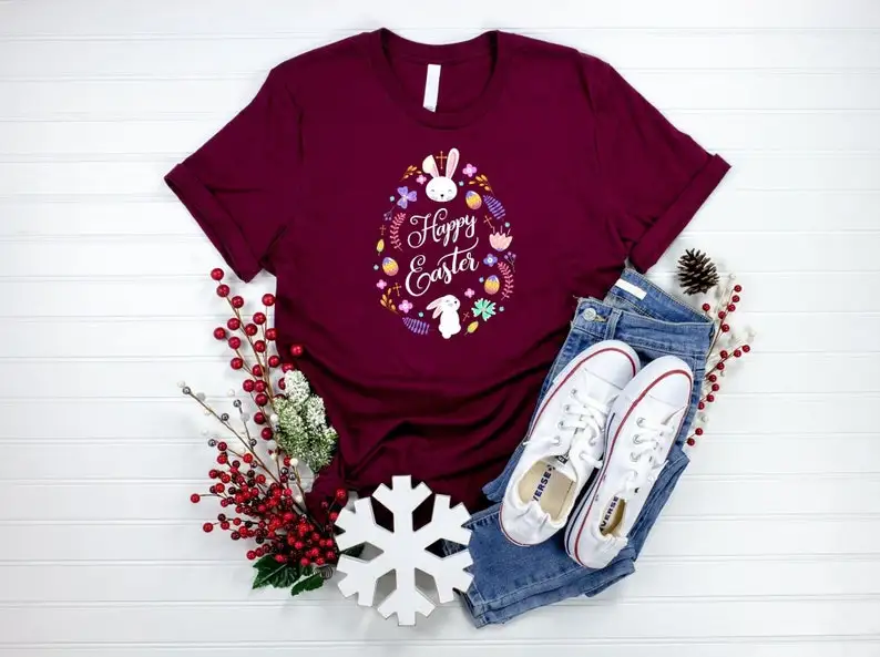 Happy Easter Shirt  Christian Shirt Fashsion Letter Cotton Female Clothing O Neck Short Sleeve Tees Streetwear y2k Drop shipping