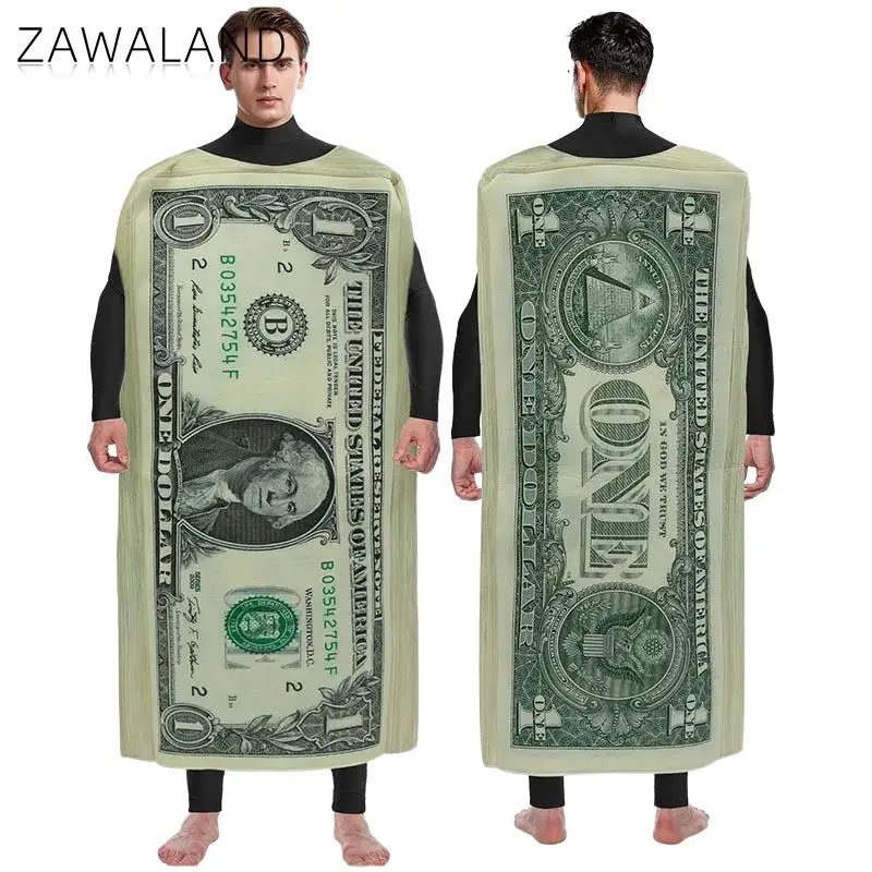 Zawaland Funny Dollar Print Costume Halloween Carnival Disguise Suit Over Clothes Adult Jumpsuits Cosplay Holiday Party Clothing