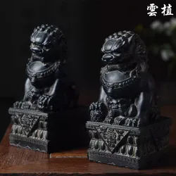 Carved Chinese Lion Figure, Couple Antiquity, Office, Home, Table Decoration
