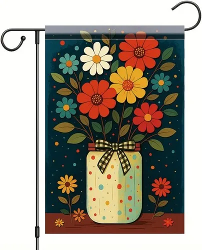 Floral Mason Jar Garden Flag Double Sided Outdoor Yard Banner with, 12x18 inch XXQ