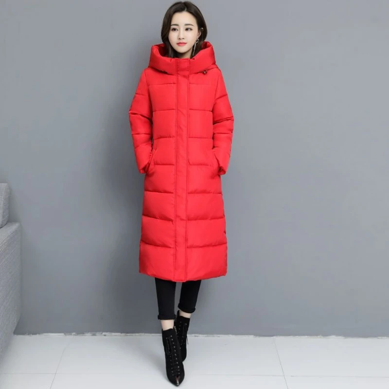 

Women's Long Overcoat 2025 Winter New Arrival Korean Style Slim Fit Thick Cotton Padded Jacket Knee Length Warm Coat