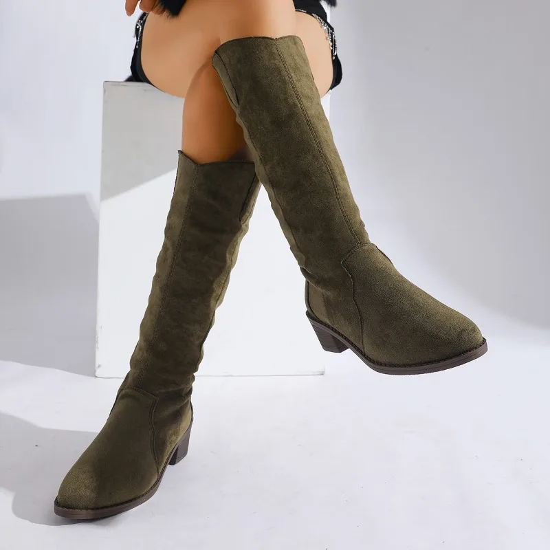 

Women Knee High Chelsea Boots Shoes Autumn 2025 Suede Fashion Mid Heels Goth Botas Mujer Chunky Platform Motorcycle Shoes Women