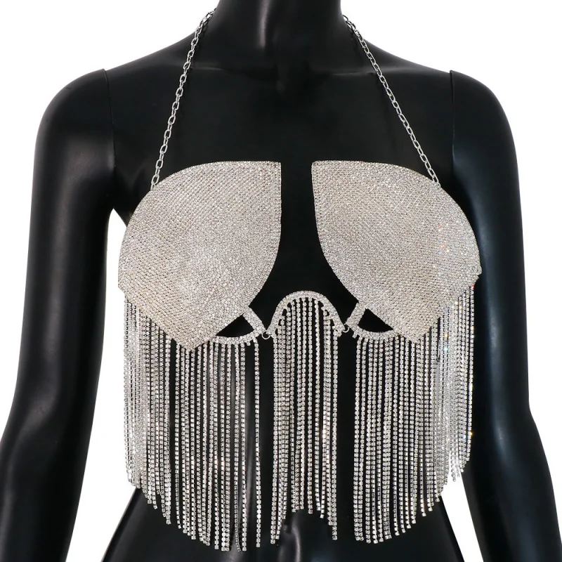 Woman Body Jewelry Chest Chain Sexy Bra Chain Night Club Party Makeup Dance Belly Tassels Brassiere Dance Beach Outfit