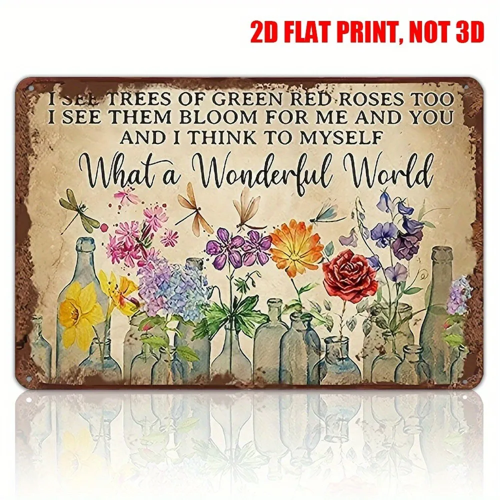 Garden Tin Sign Outdoor Flower Gardening Metal Signs What A Wonderful World 12×8