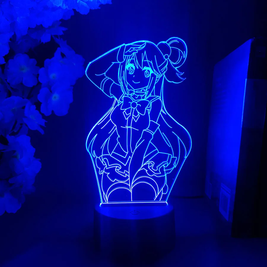 

Aqua Happy LED Anime Lamp Super Kawaii Women Bedroom Decorative Nightlight Manga Fans Birthday Gift RGB Lighting Konosuba Gadget