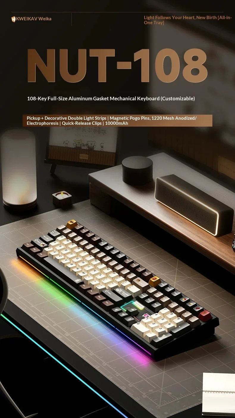 WEIKAV NUT108 108-Key Tri-Mode Aluminum Mechanical Keyboard Hot-Swappable RGB For Gifts