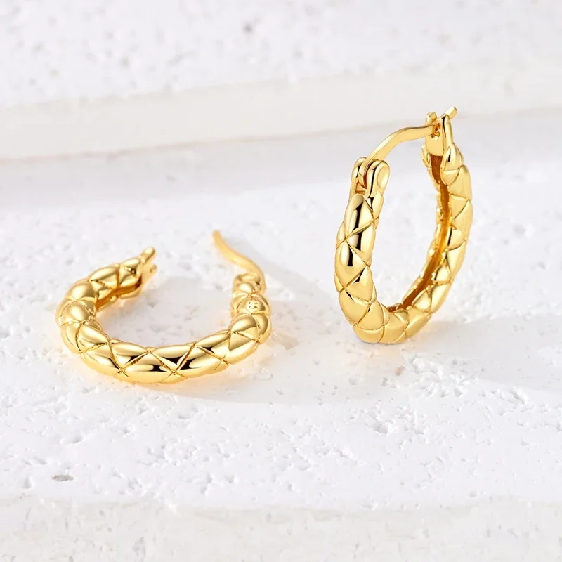 Gold Plated 925 Sterling Silver Quilted Twisted Star Heart Cross Infinity CZ Huggie Hoop Earrings Jewelry Gifts for Women