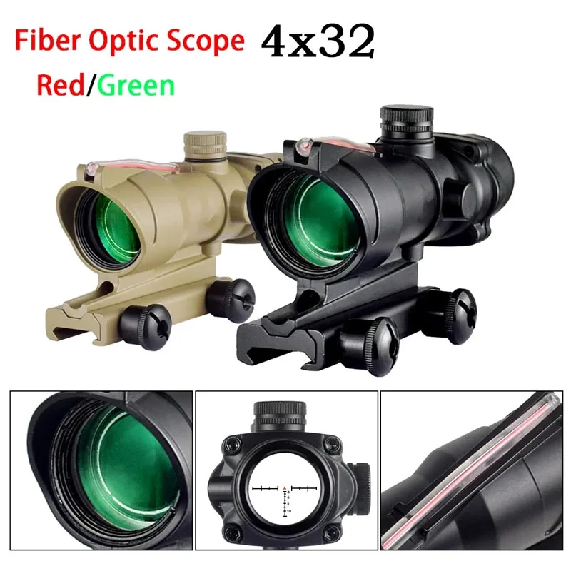 1x32 4x32 4x Magnifier Tactical Scope Adjustable Red Dot 1x Cross Glass Reticle Real Fiber Optic Scope 20mm Rail Hunting